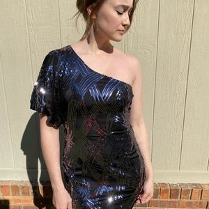Black sequin cocktail dress